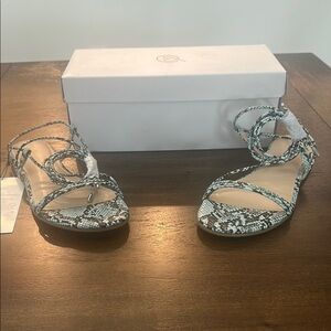 The Drop - Teal Snakeskin Ankle Wrap Up Sandals - SZ - 9.5